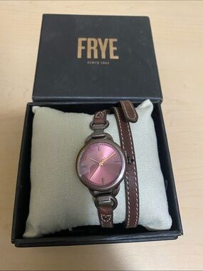 FRYE Rose Pink Dial Brown Leather Wrap Watch